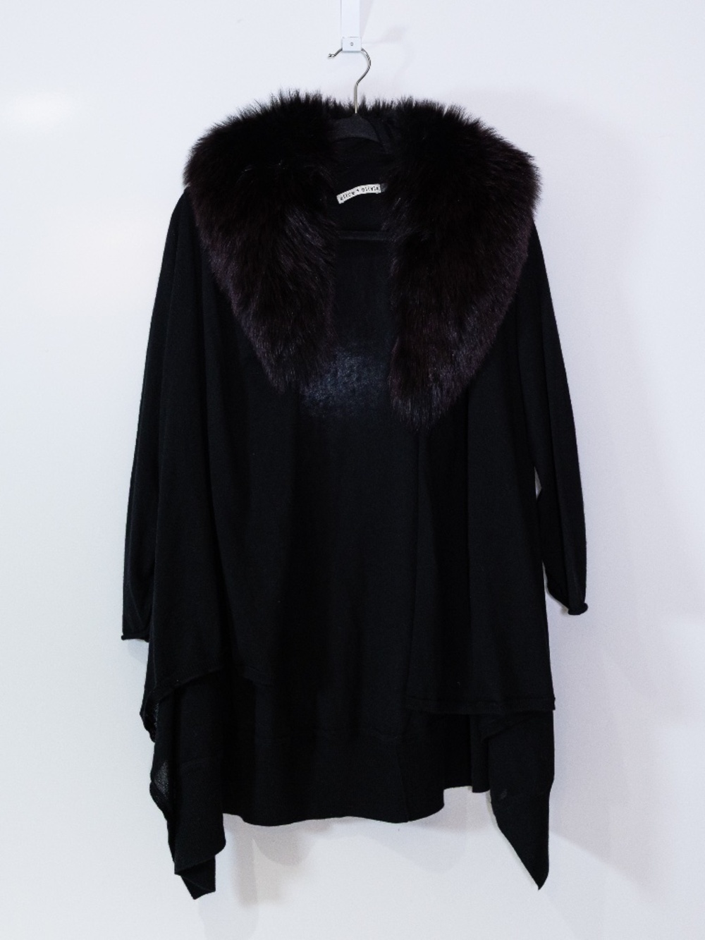 Alice And Olivia Wool Cashmere Knit Dyed Blue Fox Fur Open Cardigan Sweater M